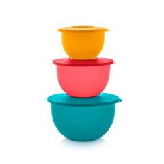 Tupperware vue avant ensemble 3 bols colorés pour service élégant