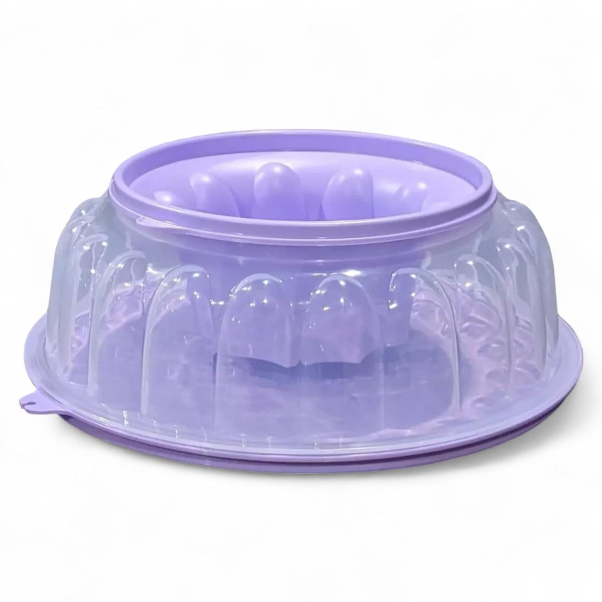 Tupperware moule face avant lilas montrant la forme et fermeture, pratique pour présentation