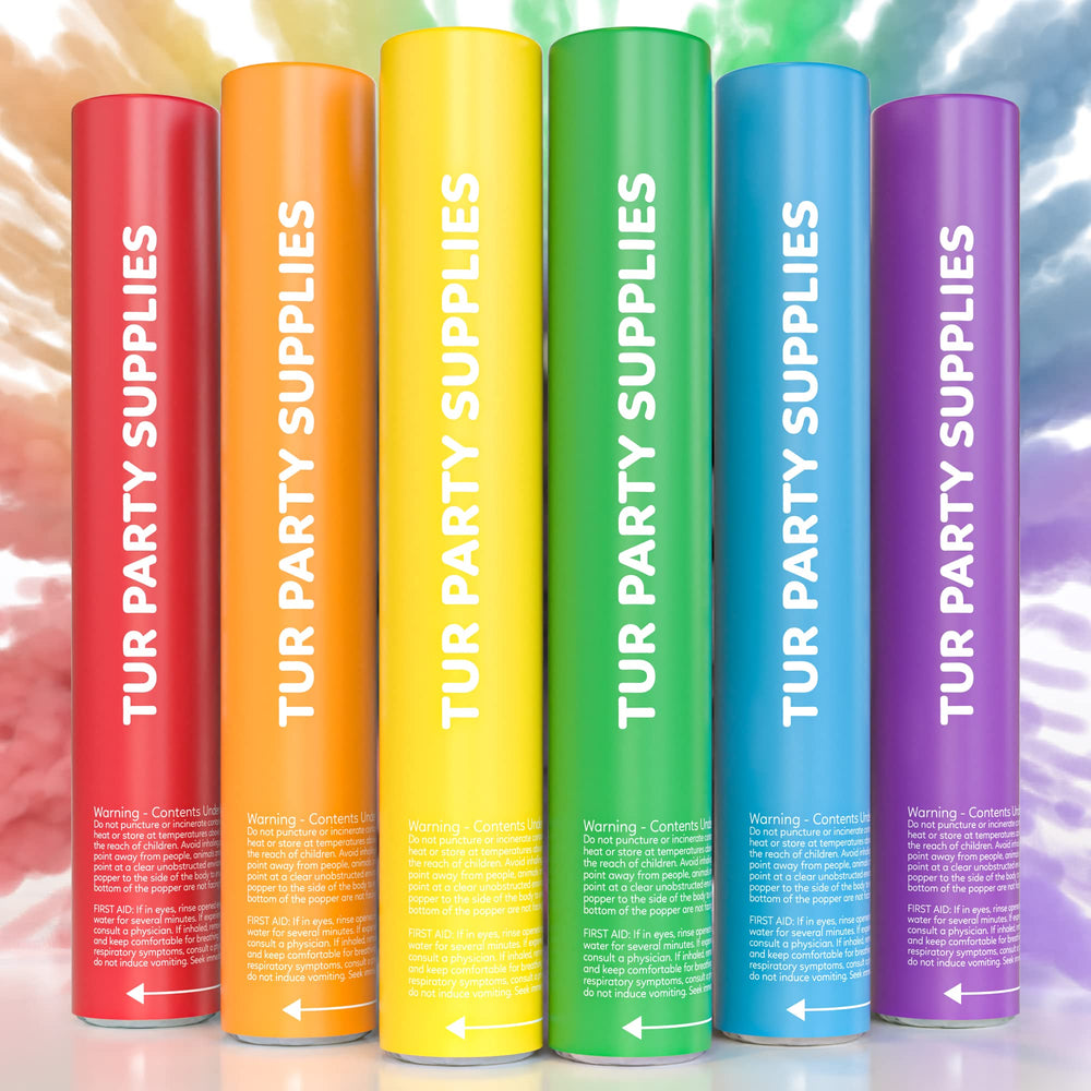 TUR Party Supplies face de l'emballage montrant six couleurs et avantage biodégradable