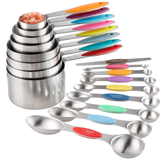Turewin vue avant du set complet montrant toutes les tasses et cuillères, rangement optimisé