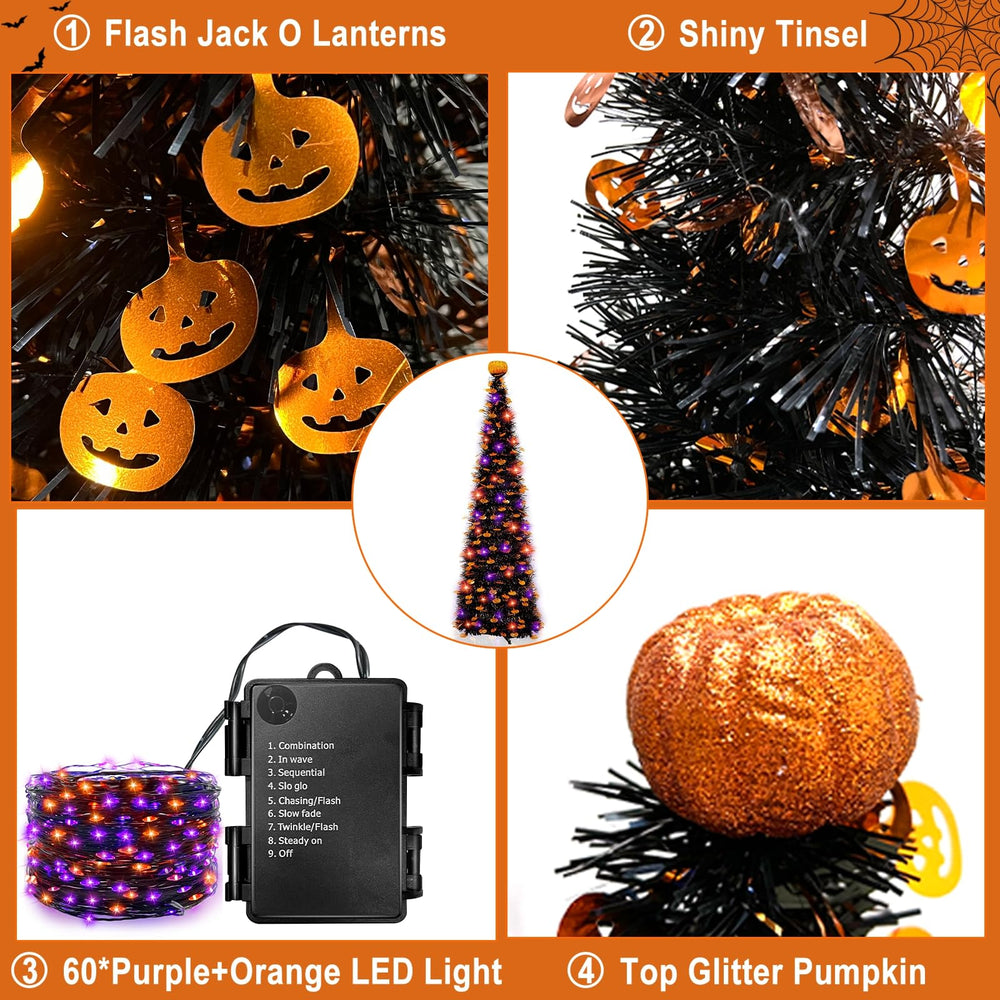 TURNMEON scène d'intérieur avec arbre allumé créant décoration Halloween accueillante