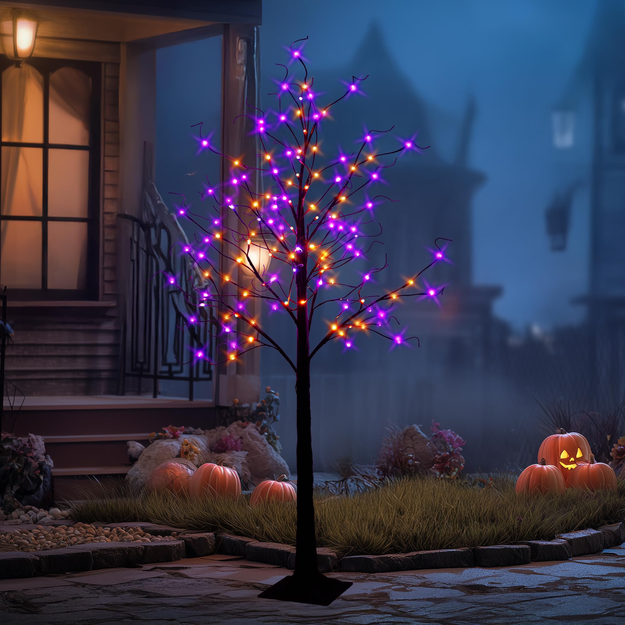 TW SHINE arbre Halloween face avant éclairage violet orange pour décor saisissant