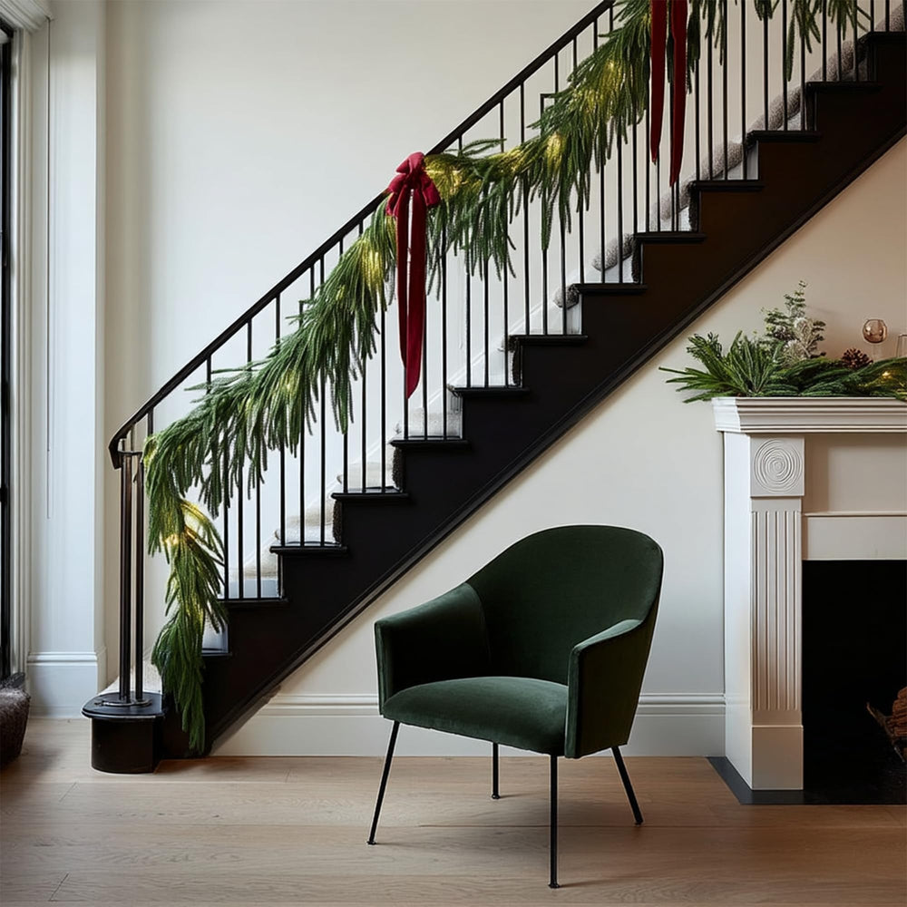 TW SHINE guirlande enroulée autour d'une rampe d'escalier pour finition soignée