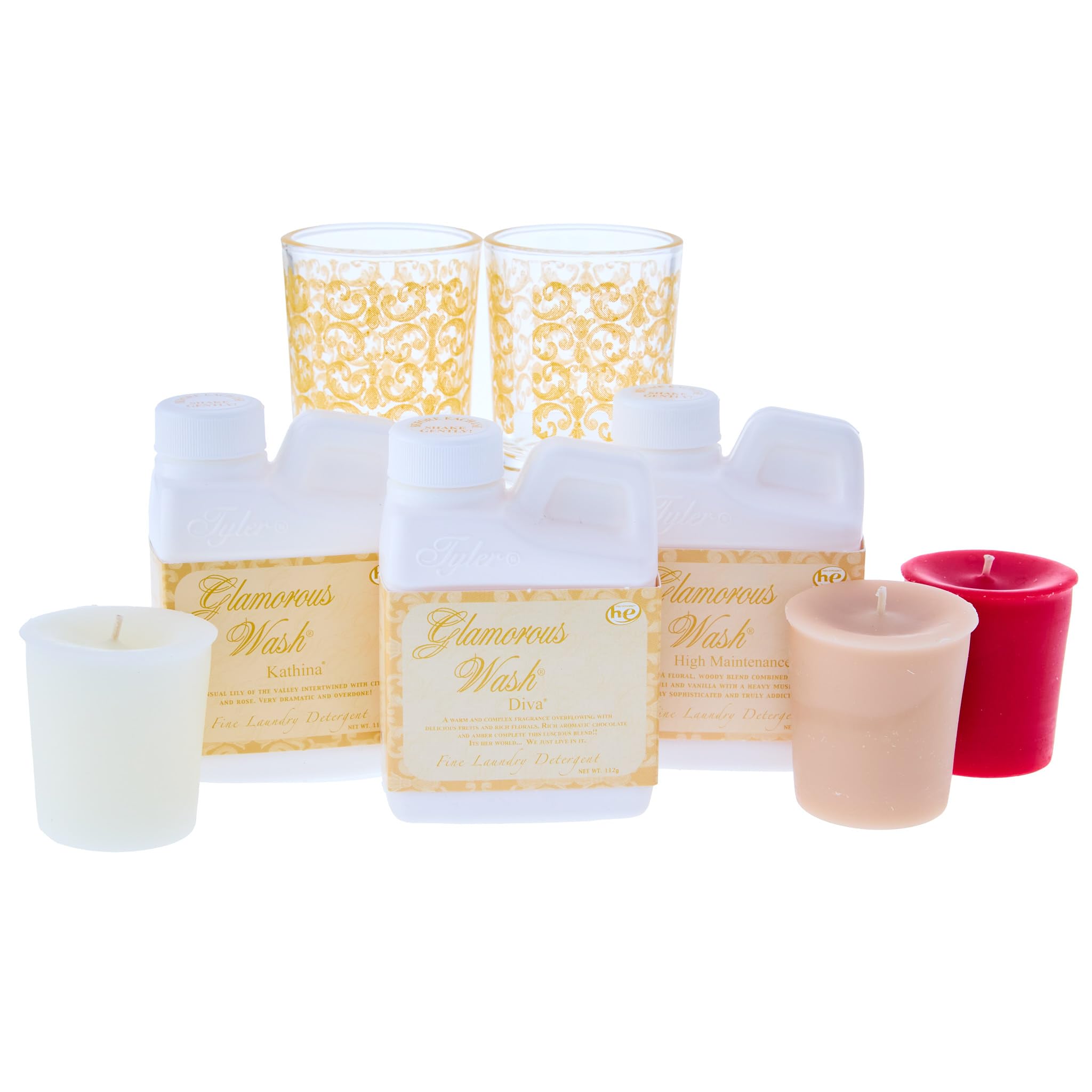 TYLER CANDLE COMPANY mise en scène produit avec votives allumées créant ambiance élégante