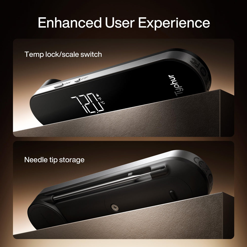 Typhur InstaProbe Core utilisé sur un barbecue pour contrôler la cuisson de steak