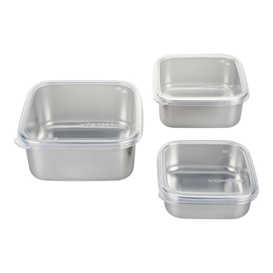 U Konserve gros plan acier inox 18/8 montrant texture robuste et hygiène