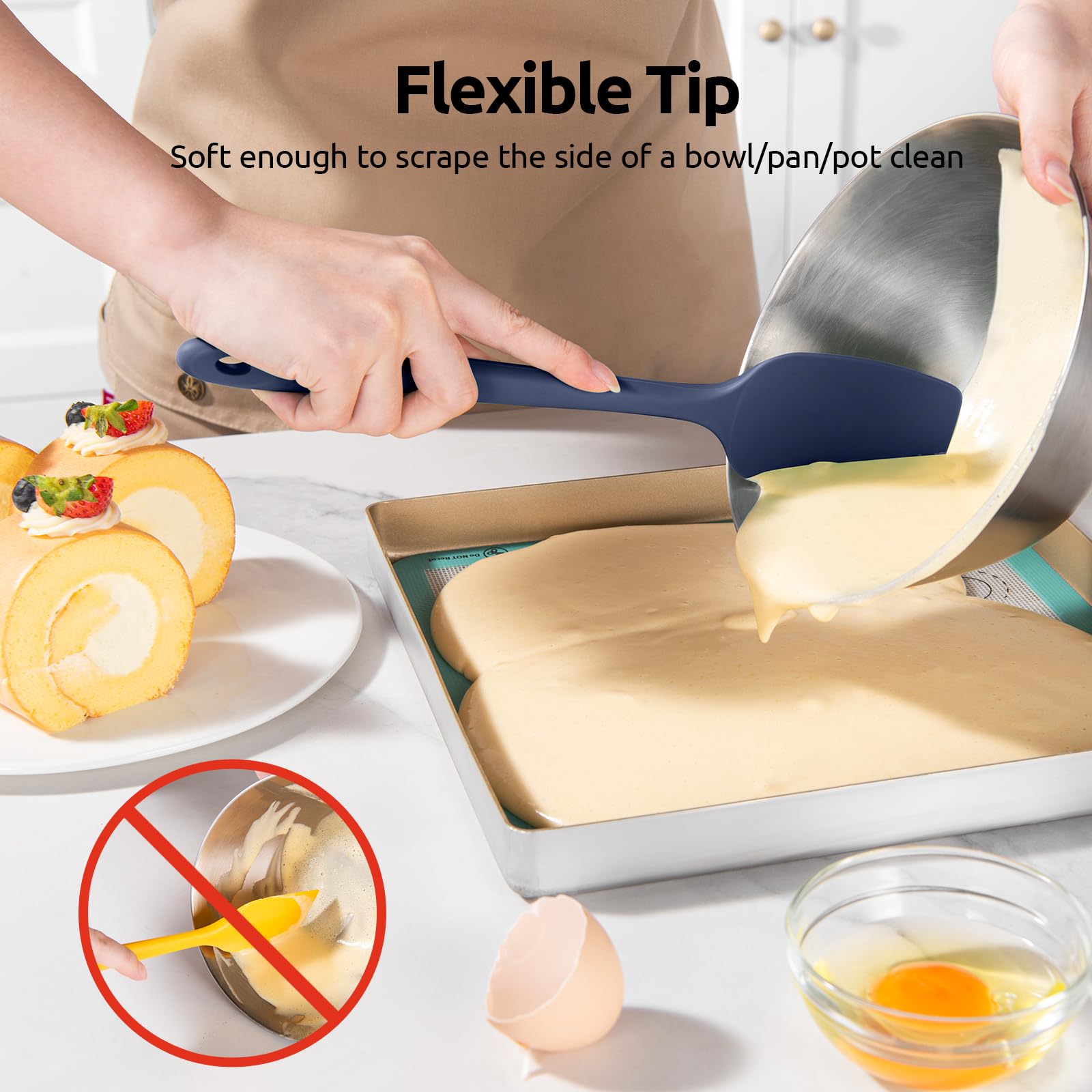 U-Taste spatule en action raclant un bol pour récupérer toute la pâte