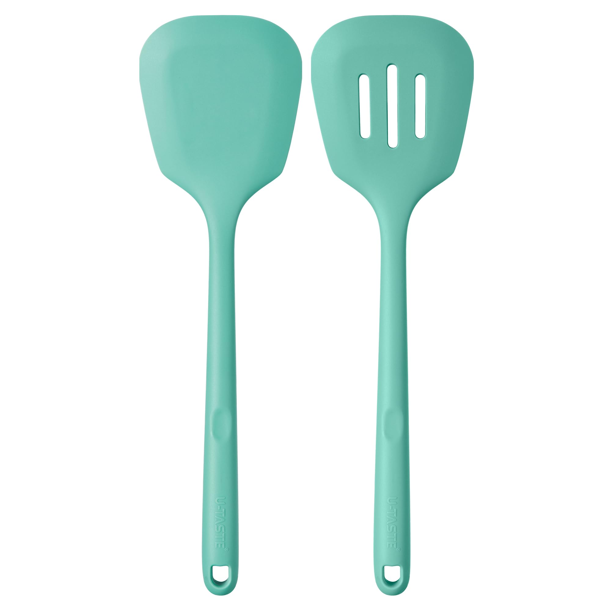 U-Taste vue de face de la spatule Aqua Sky montrant le design longue poignée et tête large