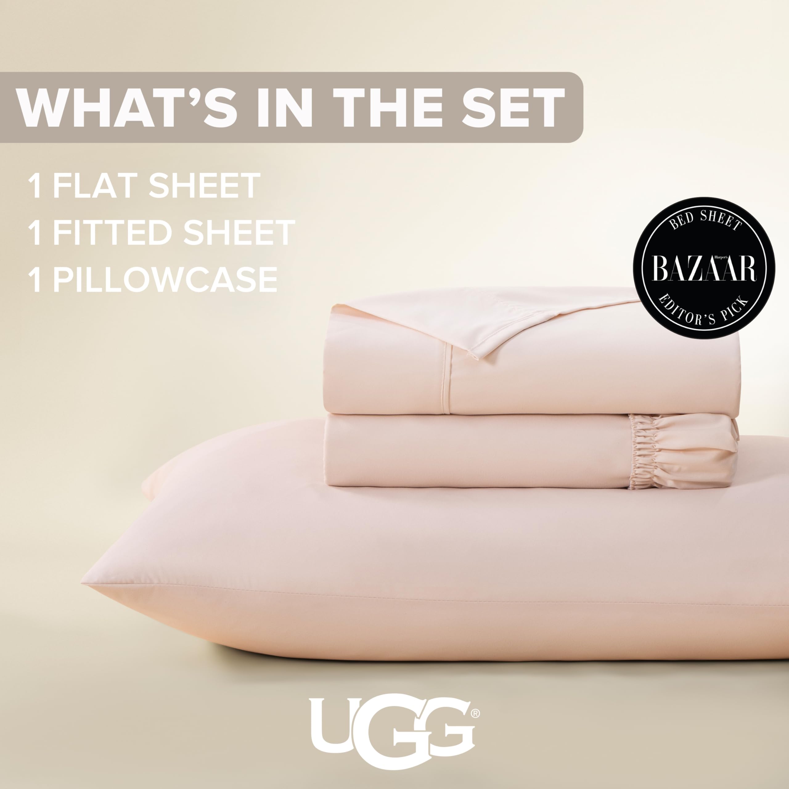 UGG drap plat et taie Hedi rose montrant coupe et finition
