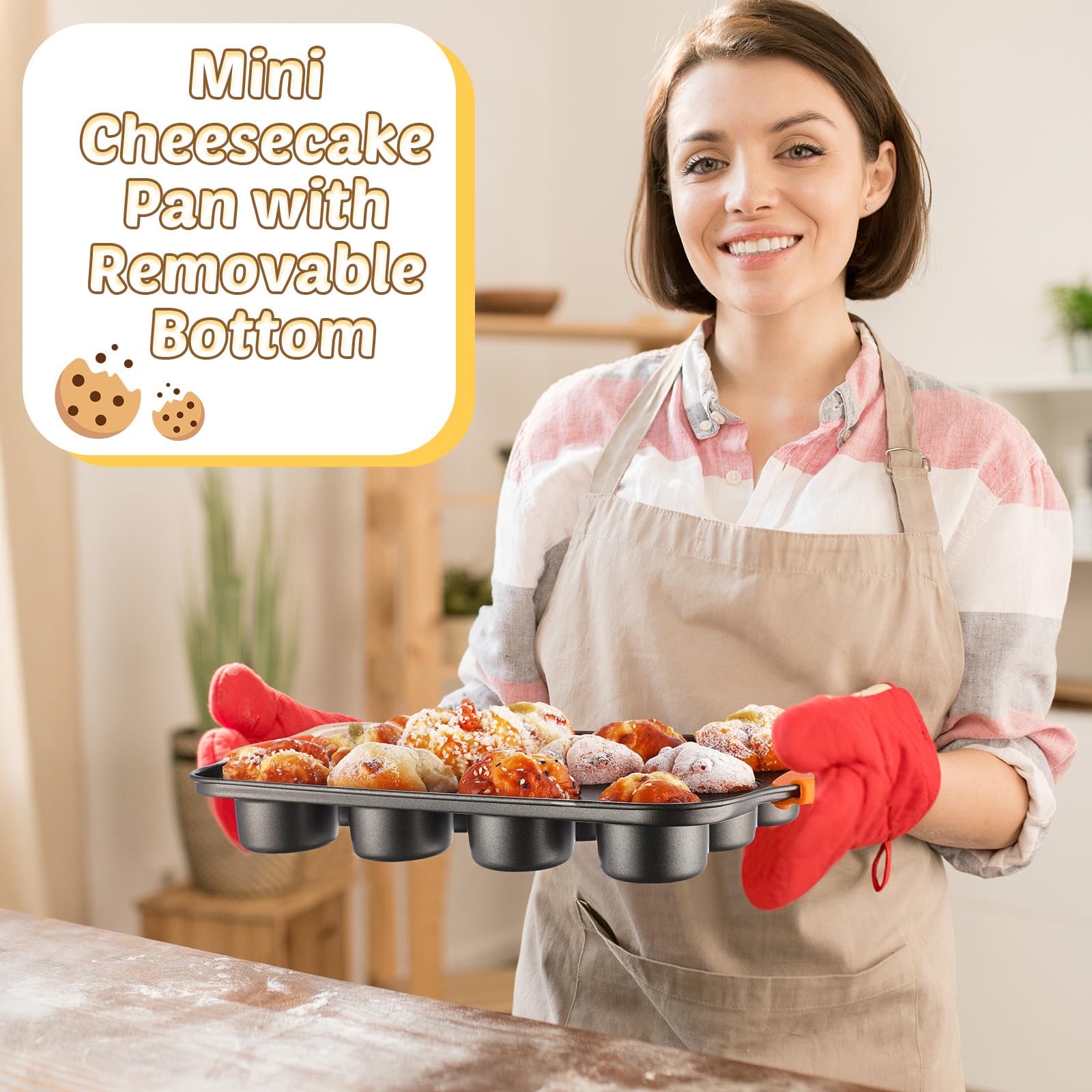 Uiifan moules en usage dans une cuisine avec mini cheesecakes prêts à servir