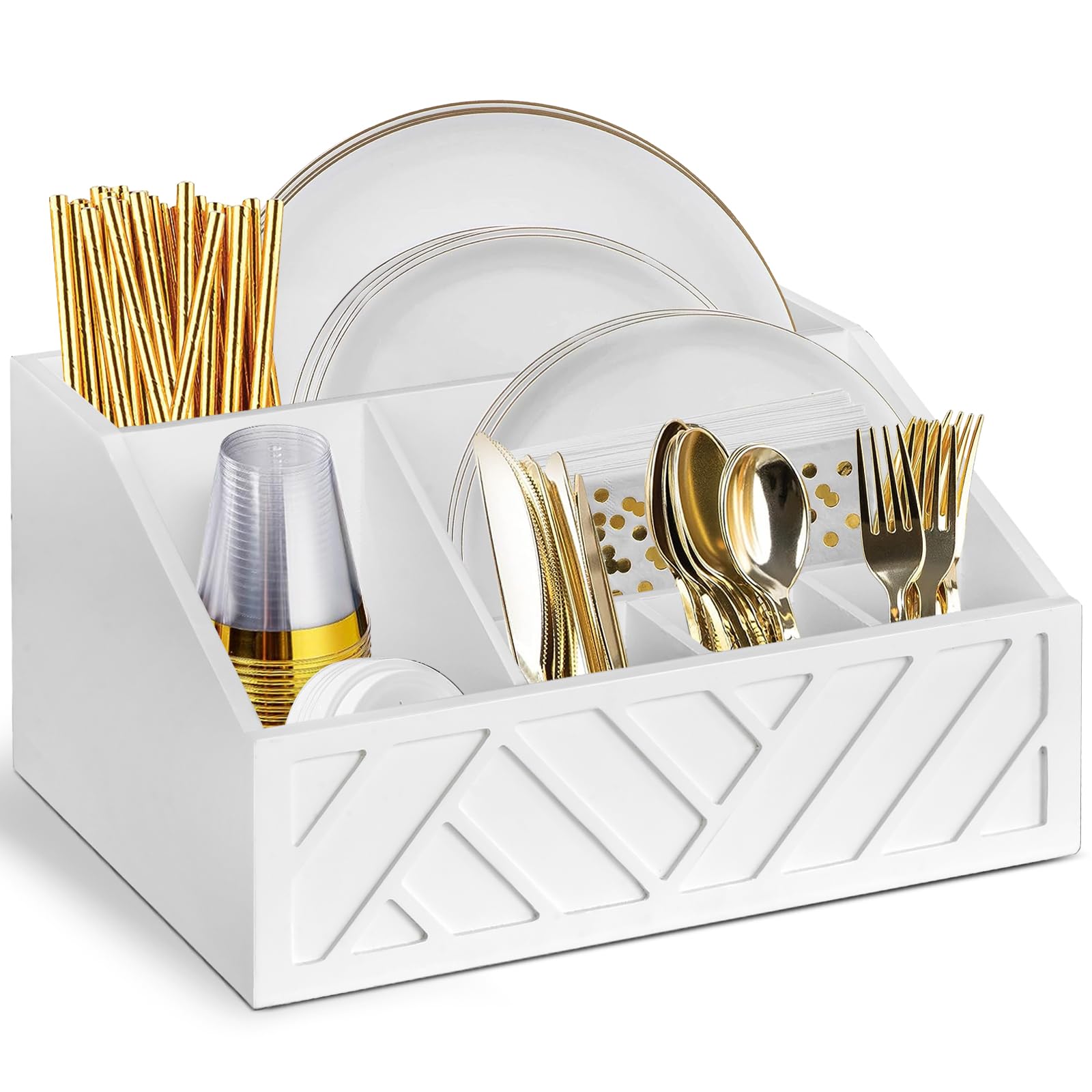 Ukonvi face avant du porte-assiettes en bois montrant rangement pratique