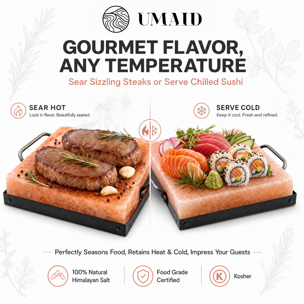 UMAID gros plan texture du sel rose révélant grain naturel et assaisonnement progressif