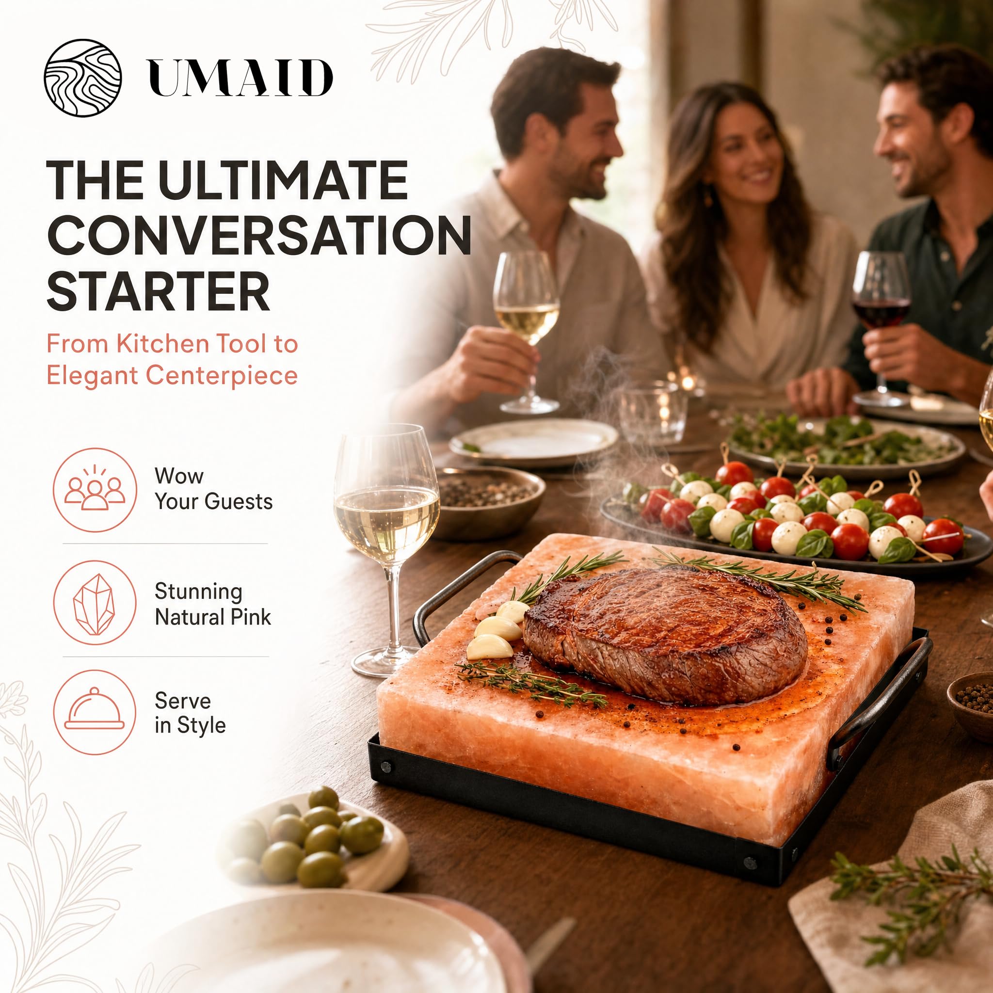 UMAID plateau en acier avec plaque et outils illustrant stabilité et service direct à table
