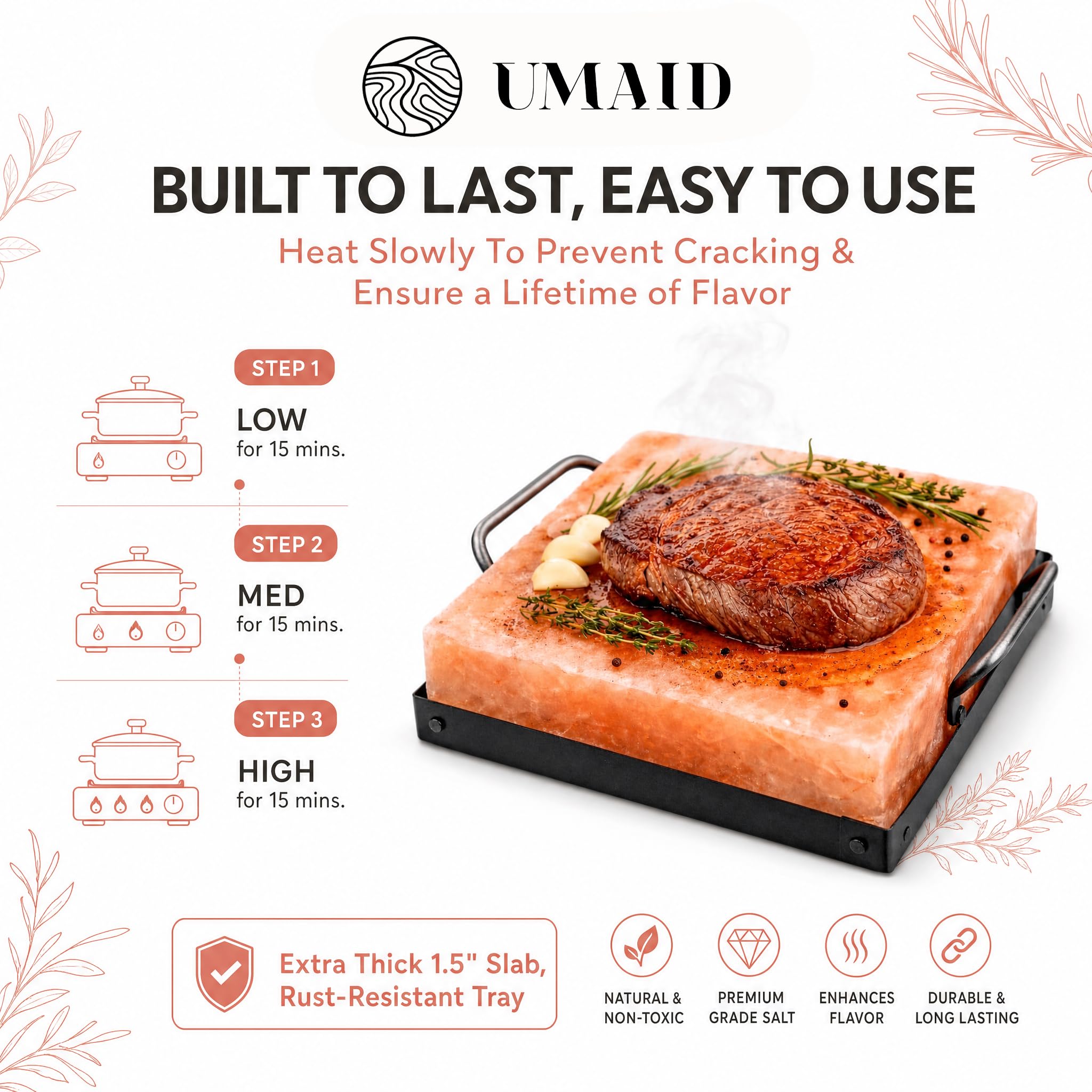 UMAID steak en train d'être saisi sur plaque chaude démontrant coloration et saveur