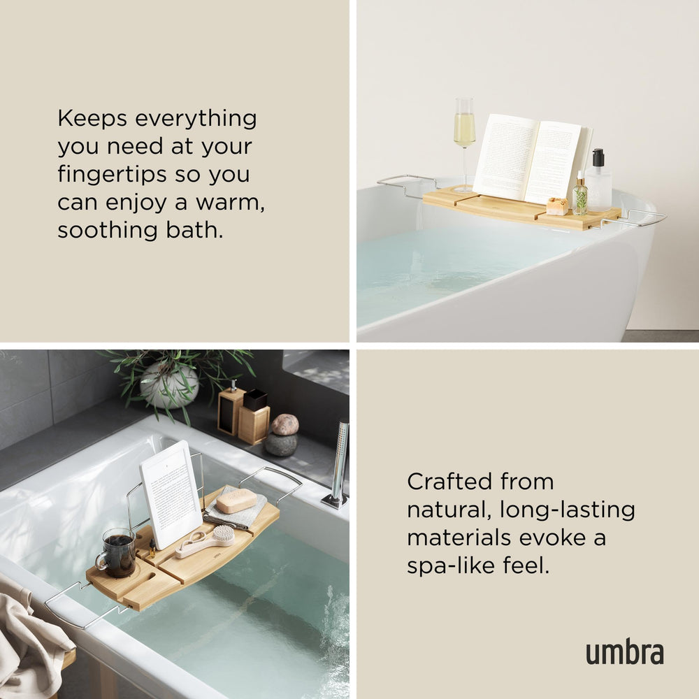 Umbra Aquala posé sur baignoire illustrant confort et organisation