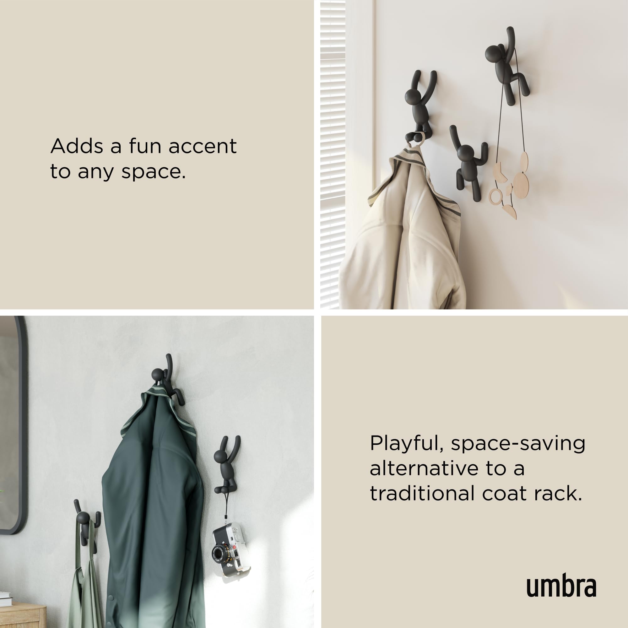 Umbra Buddy comparaison taille avec un vêtement pour repère d'échelle