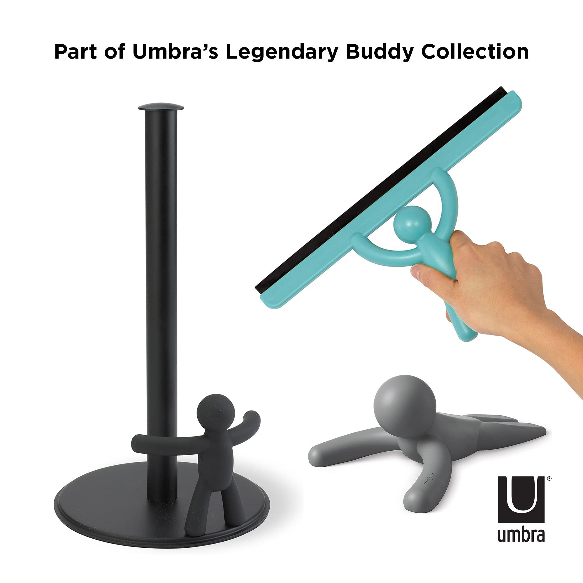 Umbra Buddy étiquette recyclé indiquant finition écologique et moins de déchets