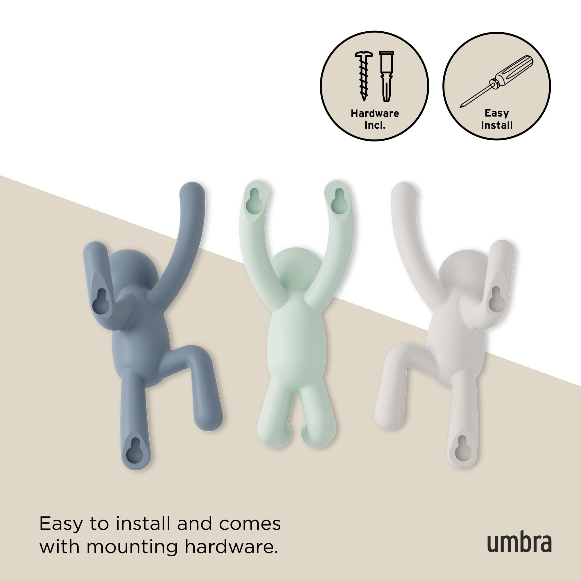 Umbra Buddy trio blanc menthe bleu apporte couleur et ordre décoratif
