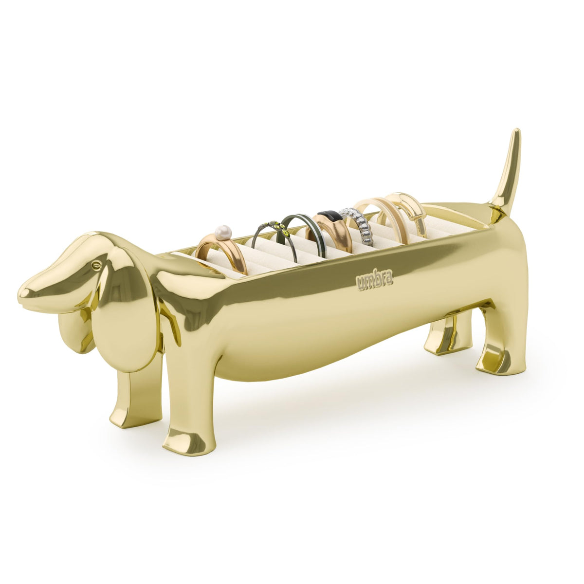 Umbra Dachsie vue avant montrant forme teckel et rangement pratique