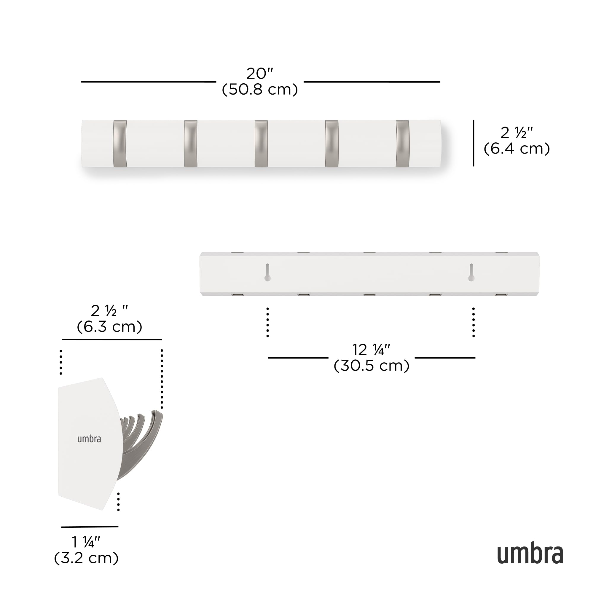 Umbra Flip crochets repliés profil fin pour un mur dégagé