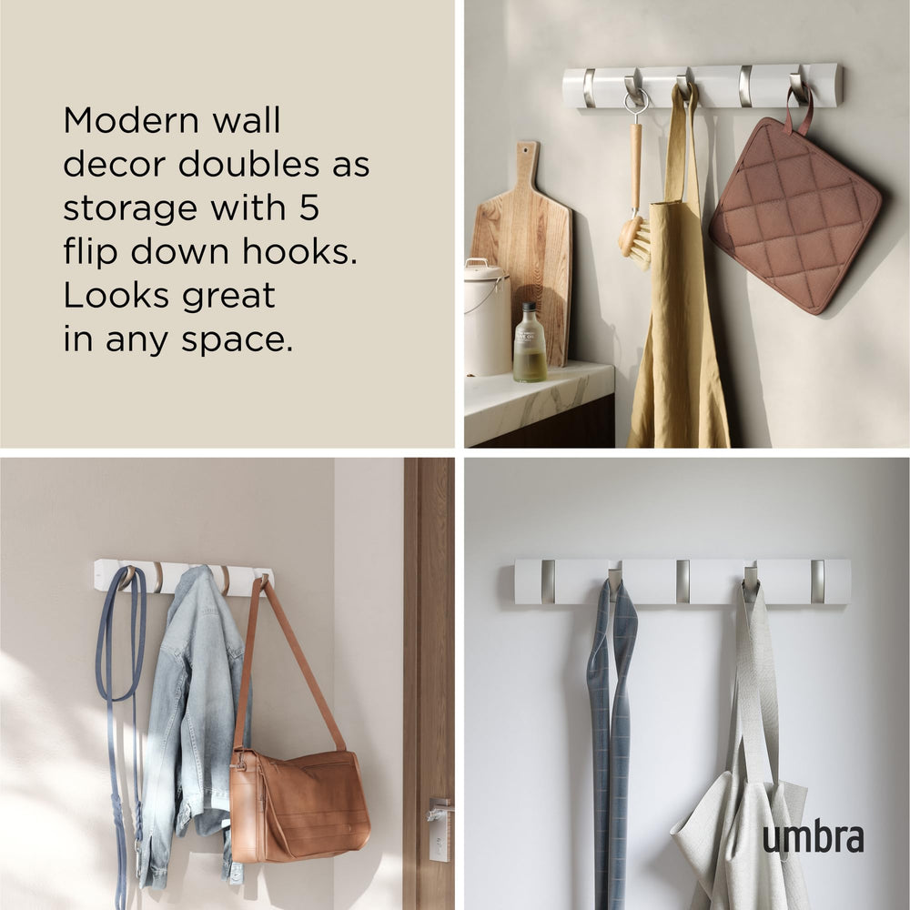 Umbra Flip avec plusieurs manteaux et sacs, organisation visible