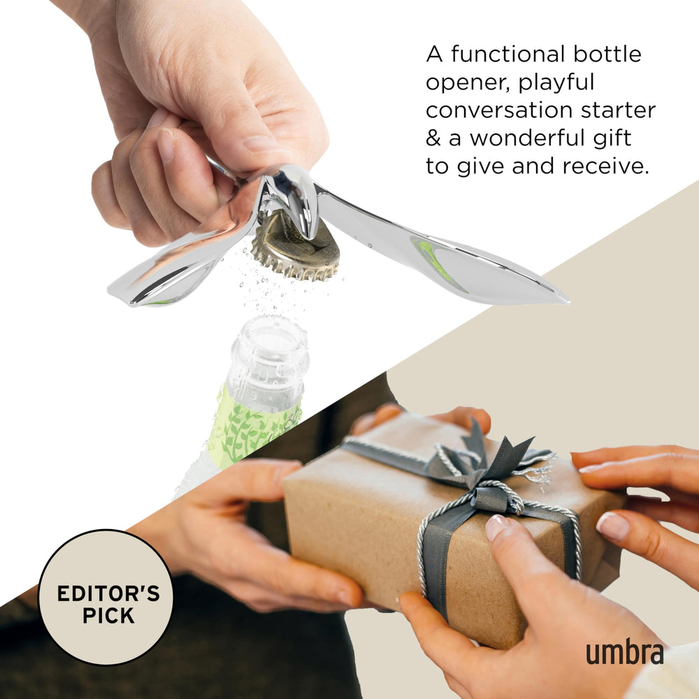 Umbra Tipsy posé à côté d'une main pour comparaison de taille pratique