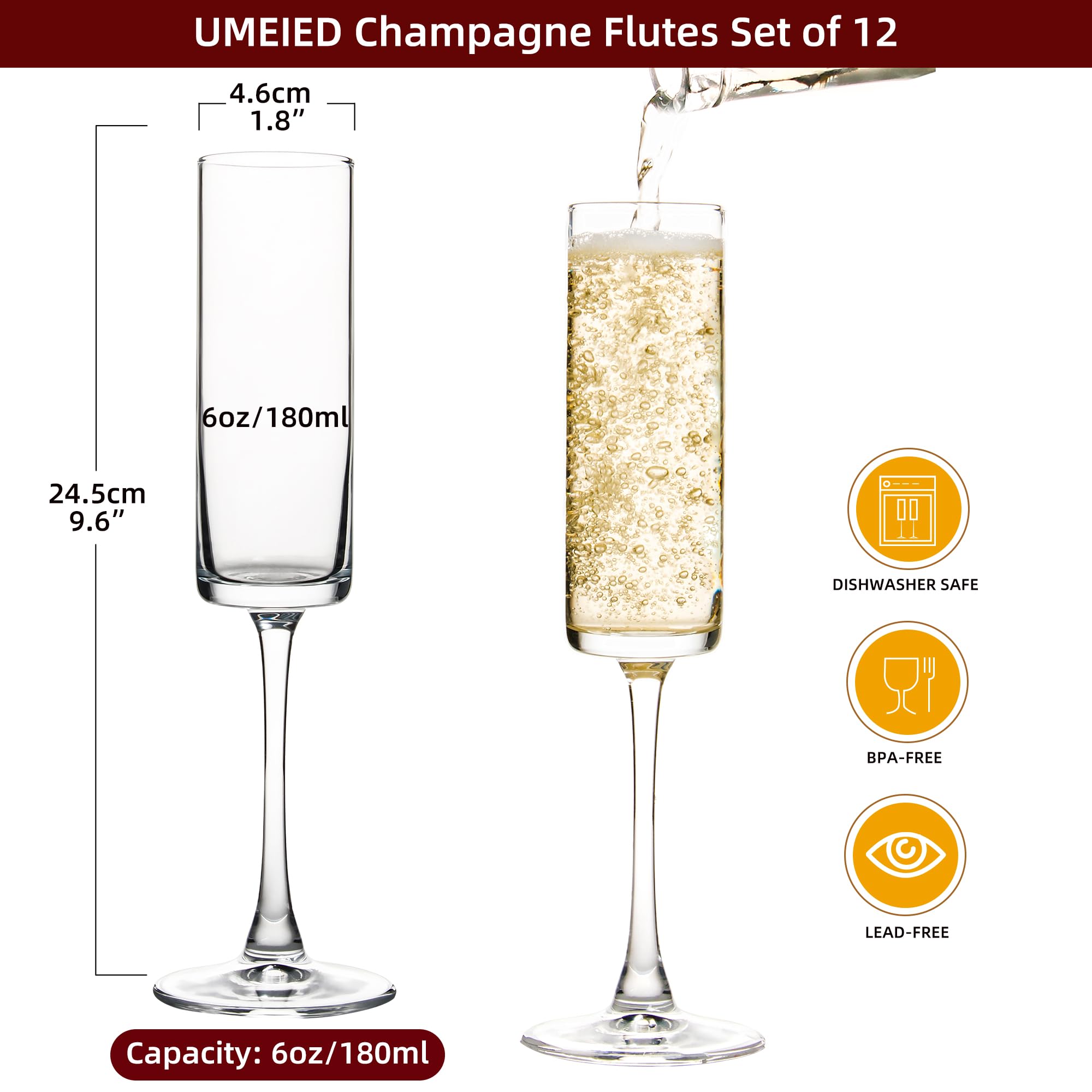 UMEIED profil complet d’une flûte en cristal, élégance visuelle