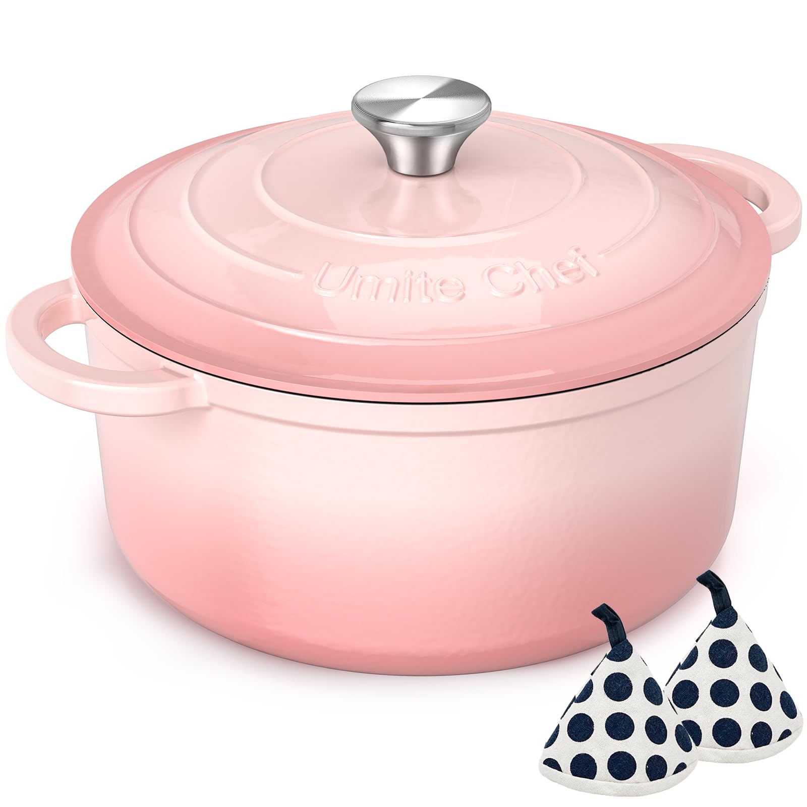 Umite Chef cocotte rose vue de face, bel aspect et capacité familiale
