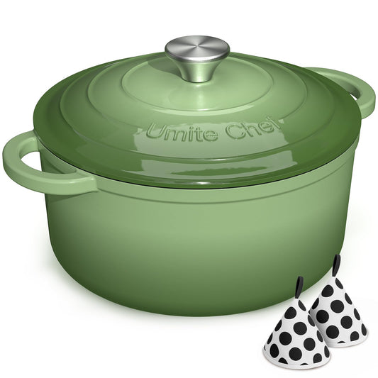 Umite Chef cocotte 7QT verte sauge montrant design et capacité pour repas familiaux