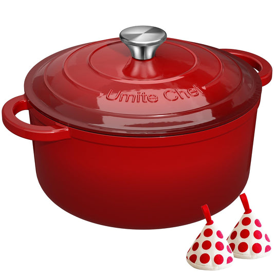 Umite Chef face avant de la cocotte rouge montrant la finition émaillée et la capacité familiale