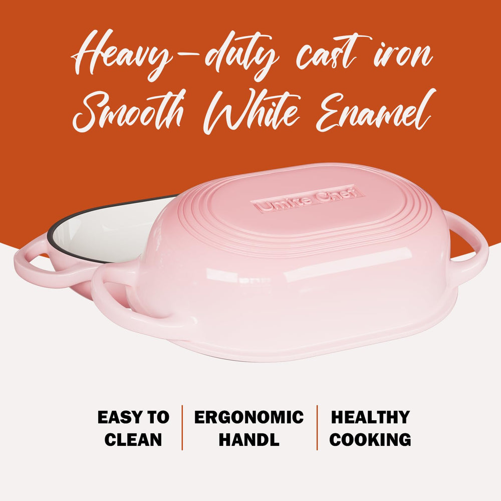 Umite Chef émail de la fonte gros plan montrant surface lisse et nettoyage facile
