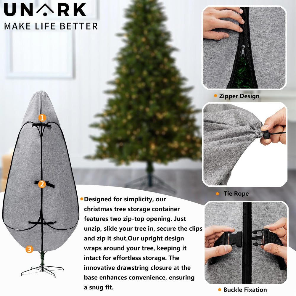 UNARK sapin dans la housse illustrant protection des branches et décorations