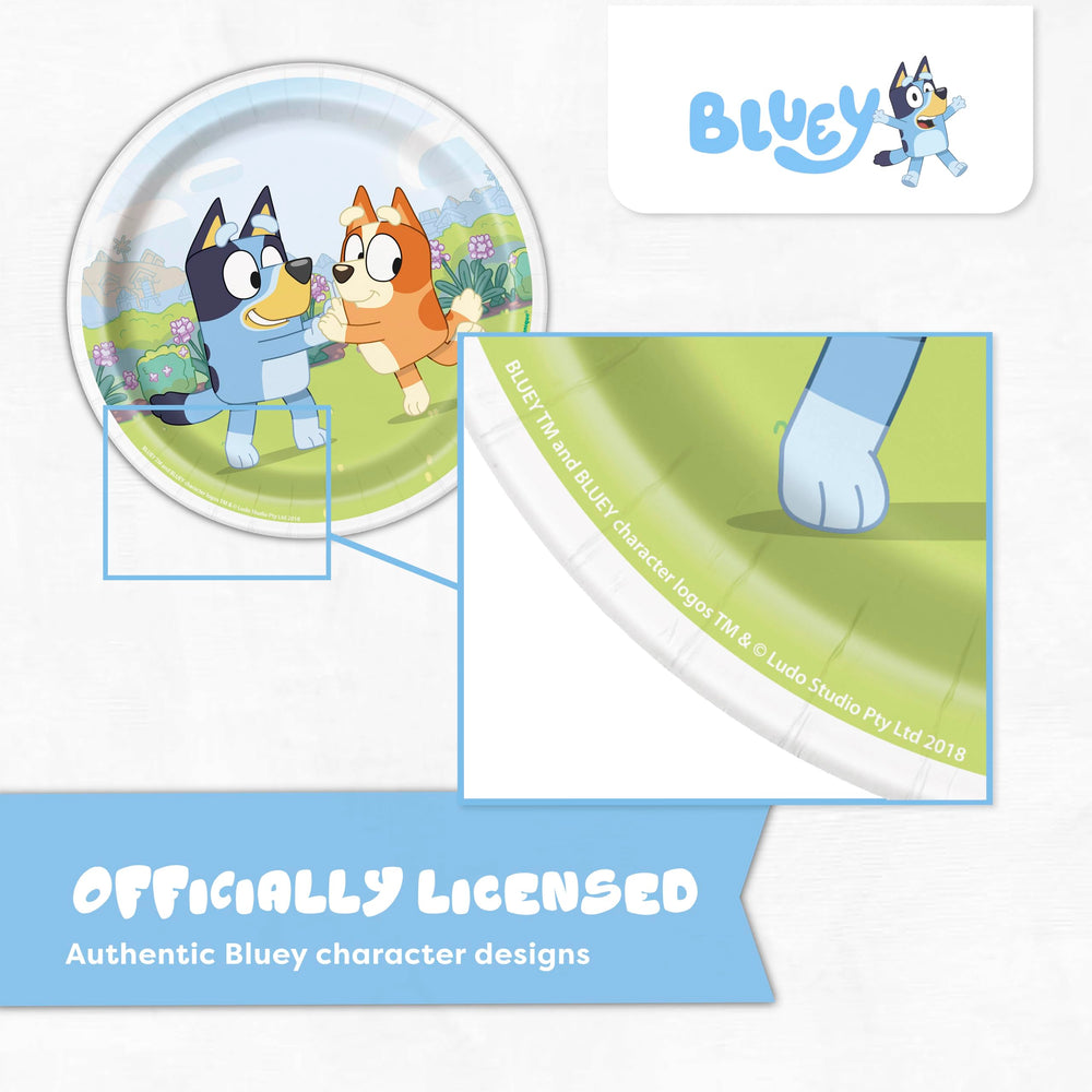 Unique Bluey badge et couverts mettant en valeur l'enfant fêté rapidement