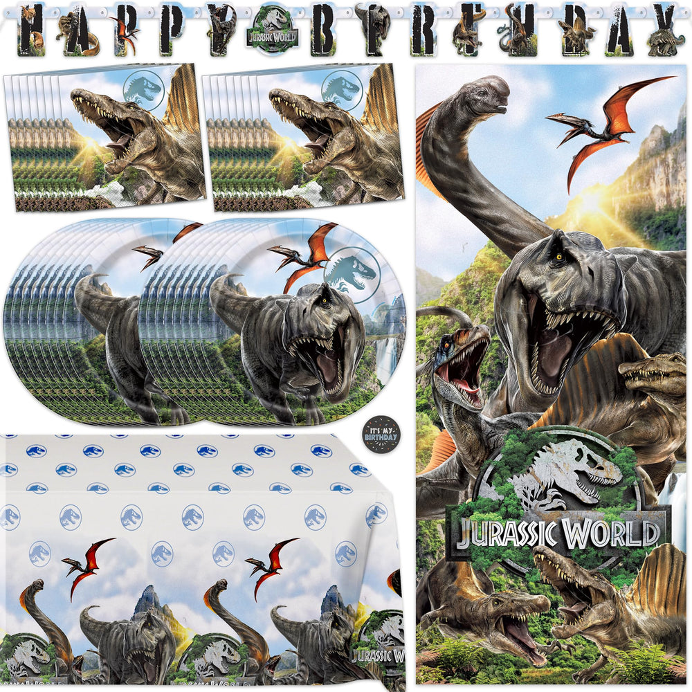 Unique Jurassic Park face du kit montrant bannière et affiche pour immersion