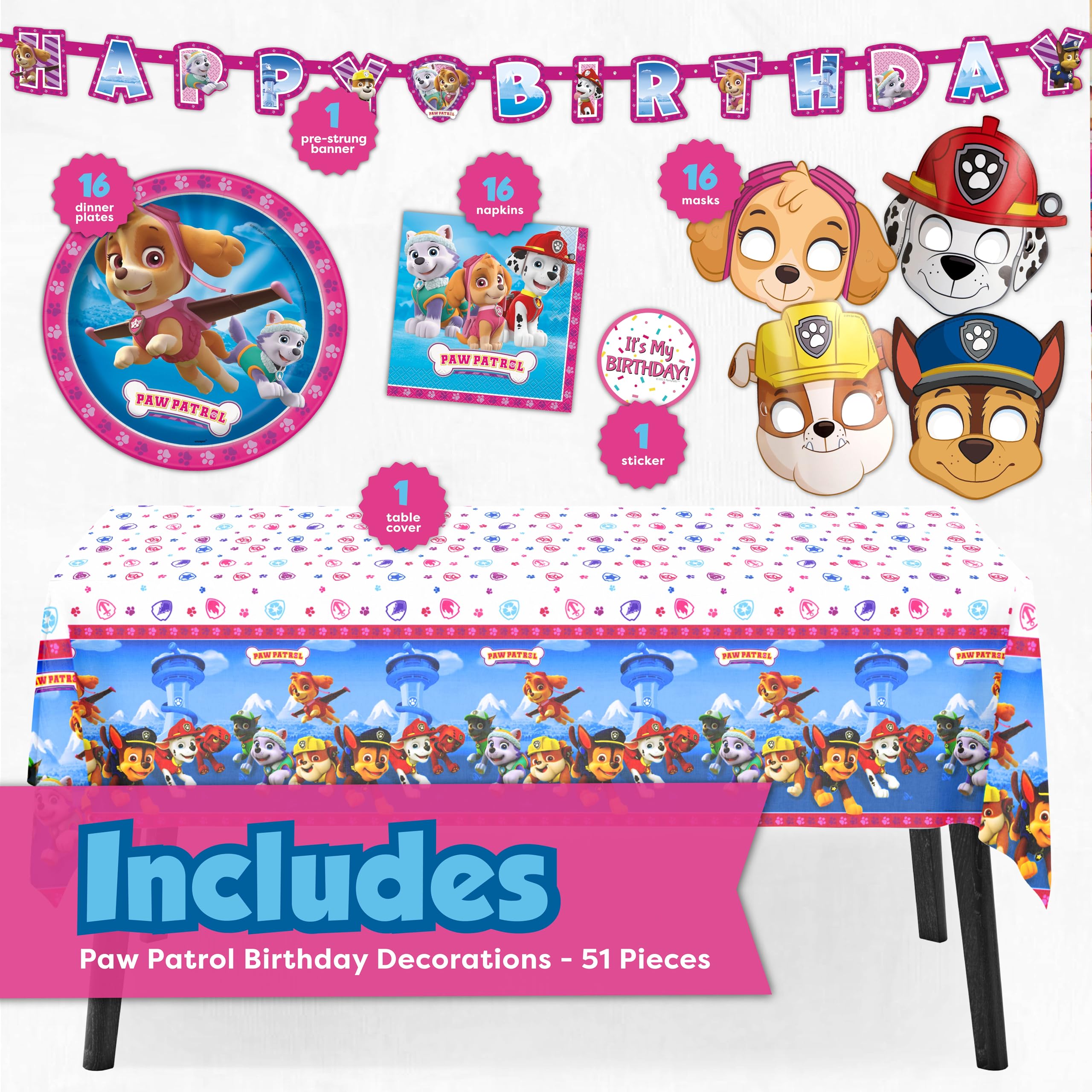 Unique Paw Patrol bannière rose en gros plan apportant point focal festif et couleurs vives