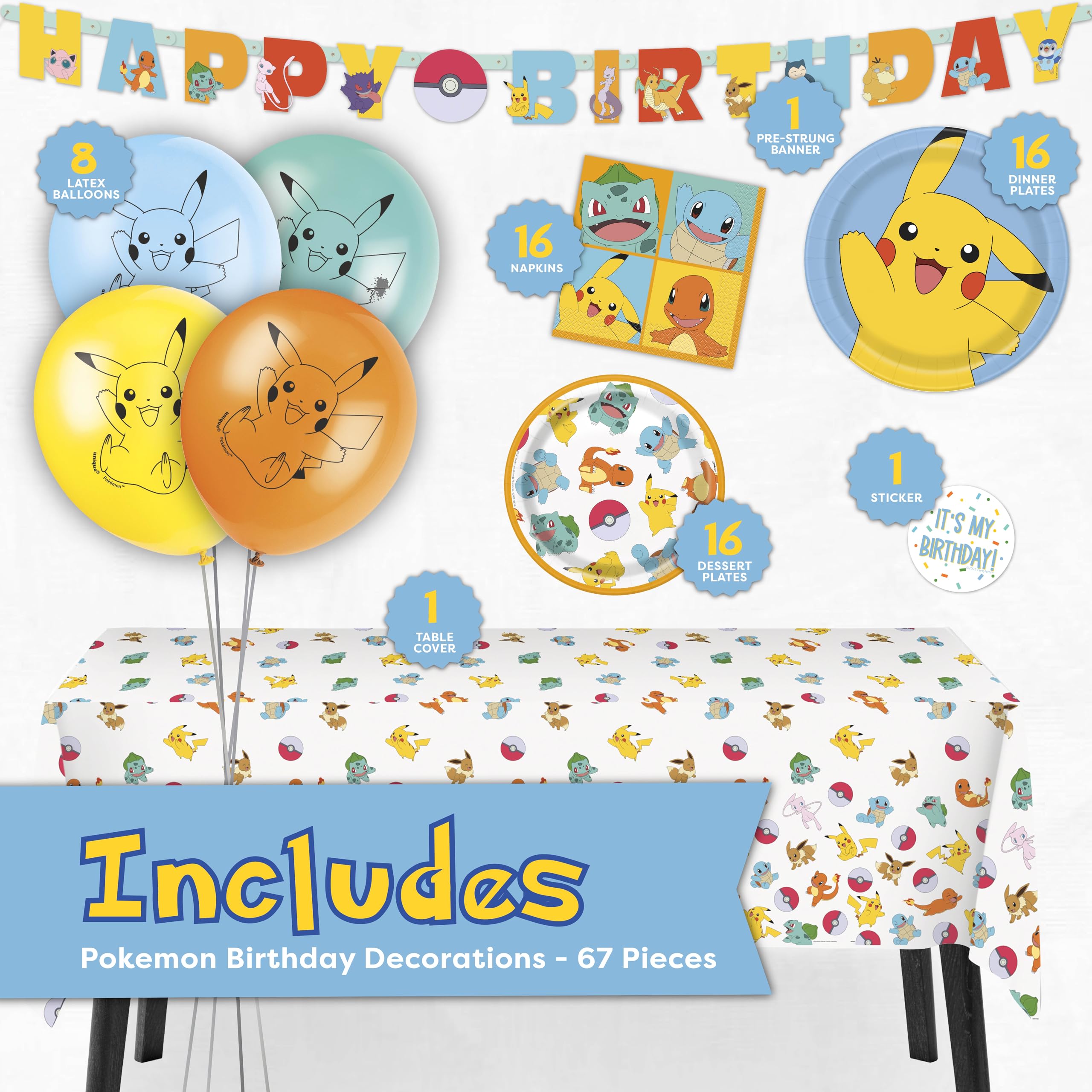 Unique serviettes Pokemon et autocollant d'anniversaire pour personnaliser le siège de l'invité