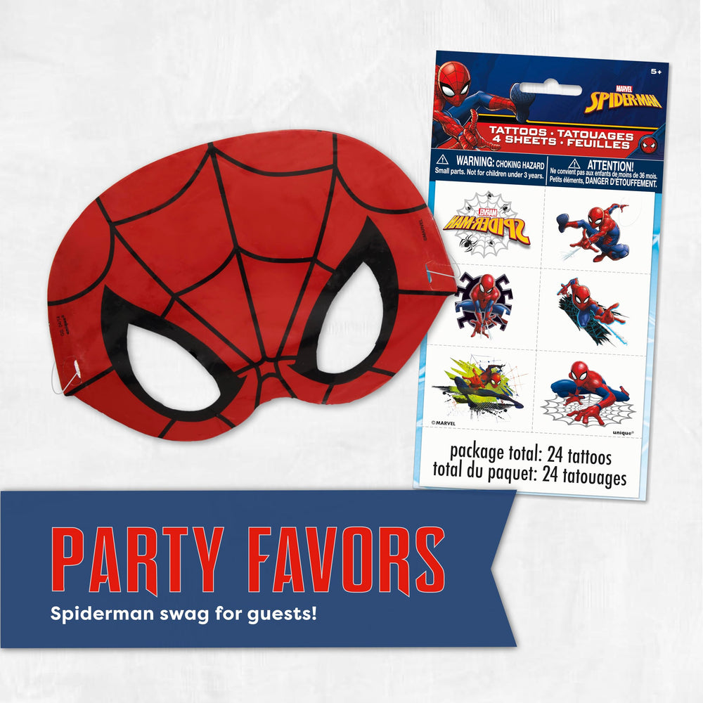 Unique scène de fête avec enfants portant masques Spiderman et décor coordonné