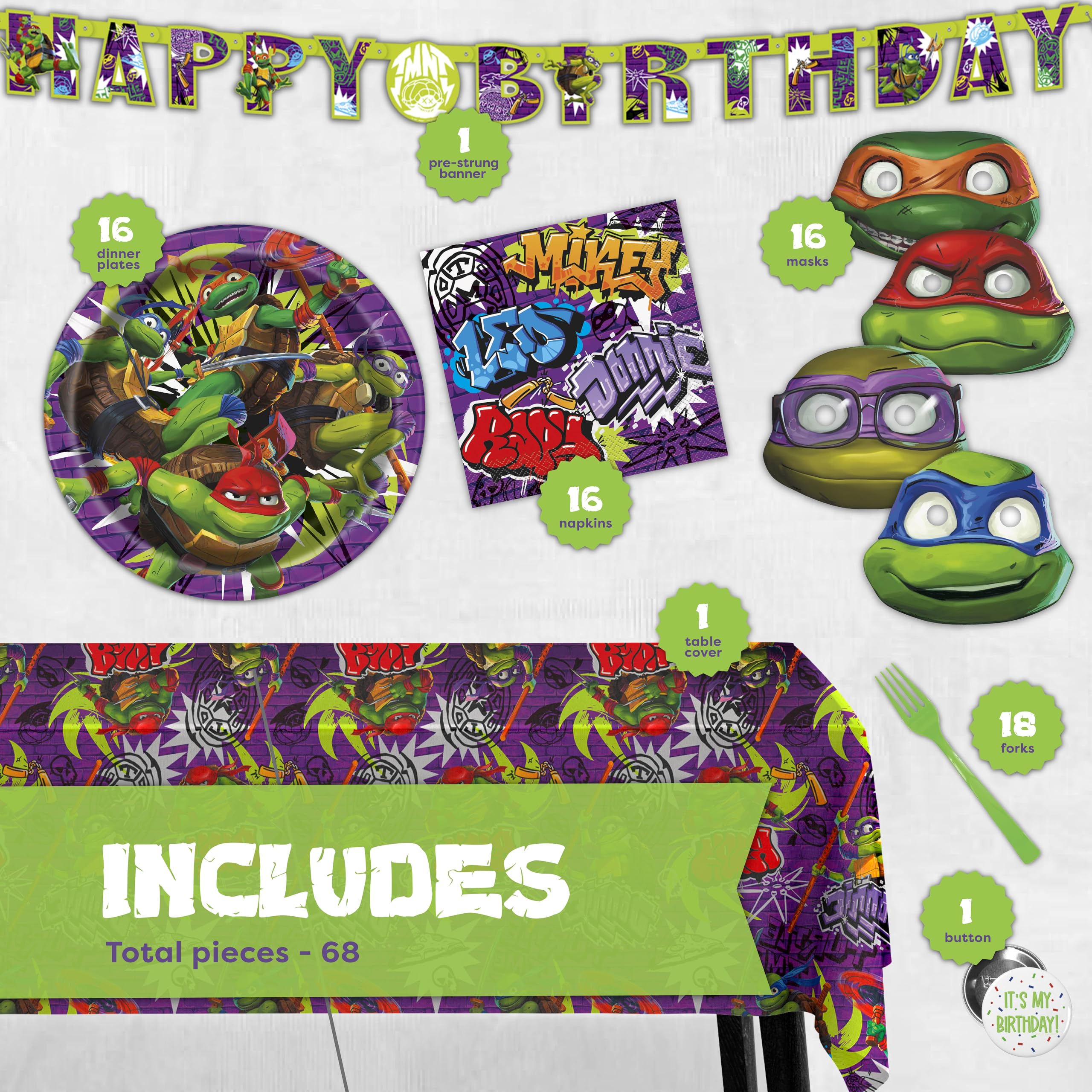 Gros plan de la nappe Unique TMNT montrant texture étanche et nettoyage facile