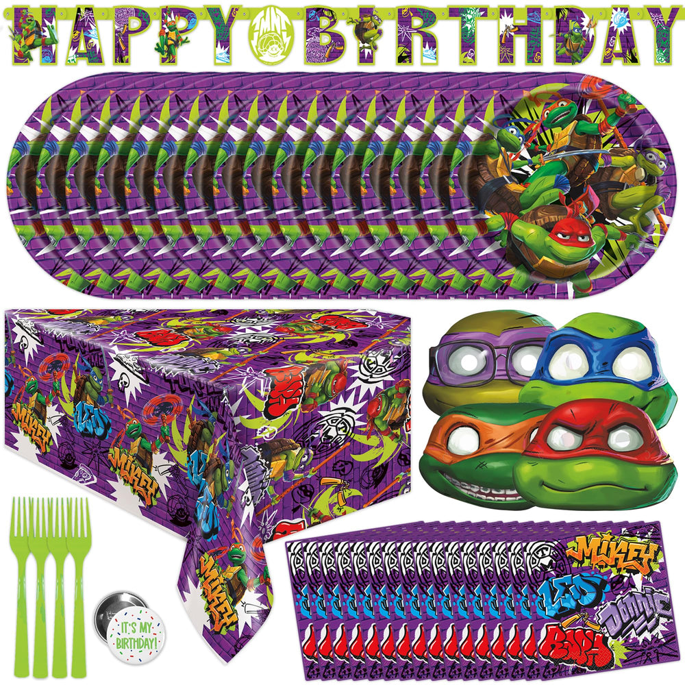 Unique packaging frontal du kit TMNT pour fête, présentation claire et complète