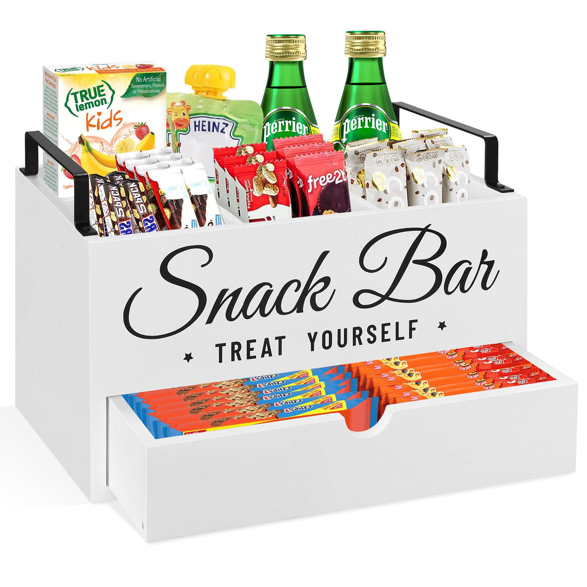 Unistyle vue avant de l'organisateur snacks montrant rangement clair