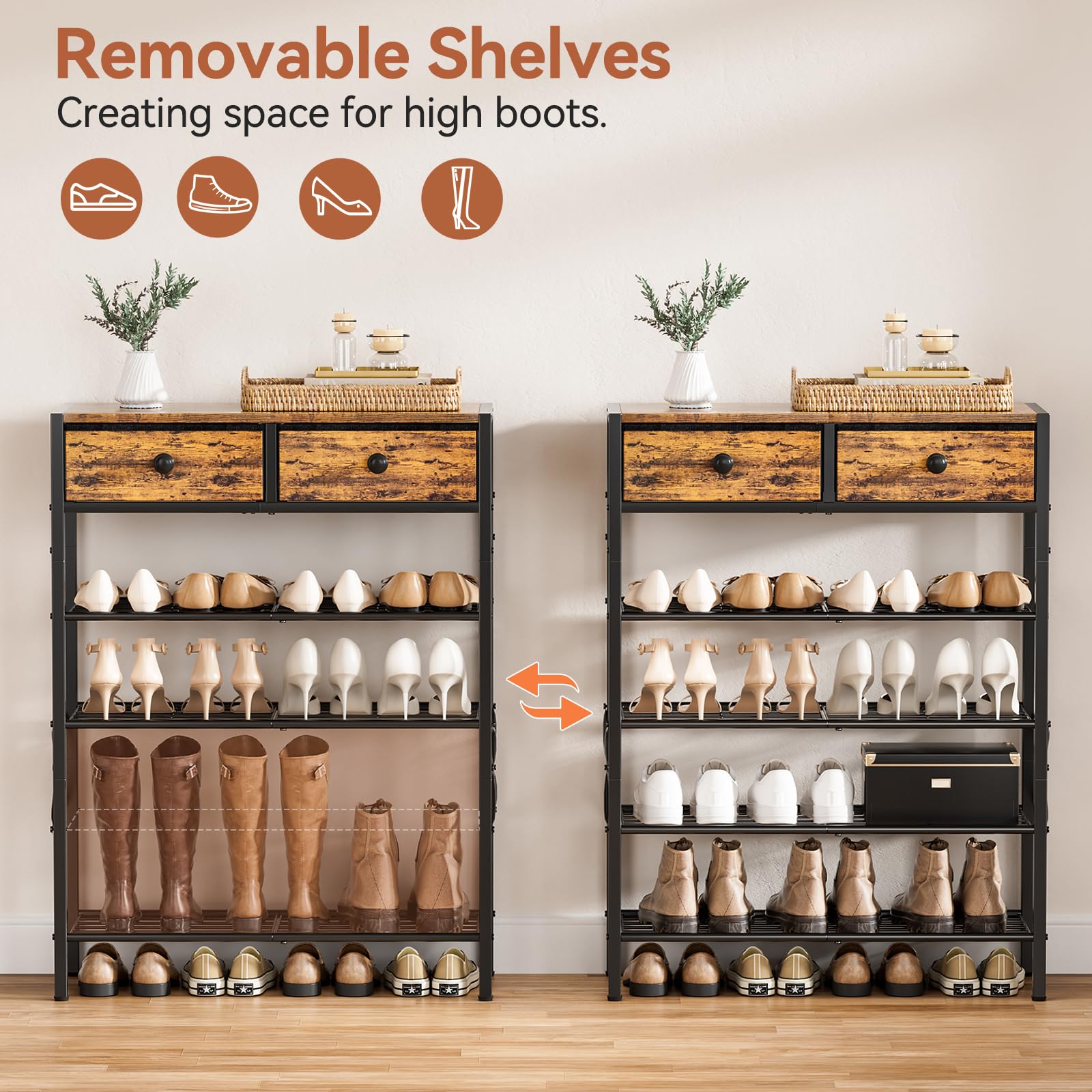 UNITSTAGE étagère retirée pour bottes, démontrant modularité pratique