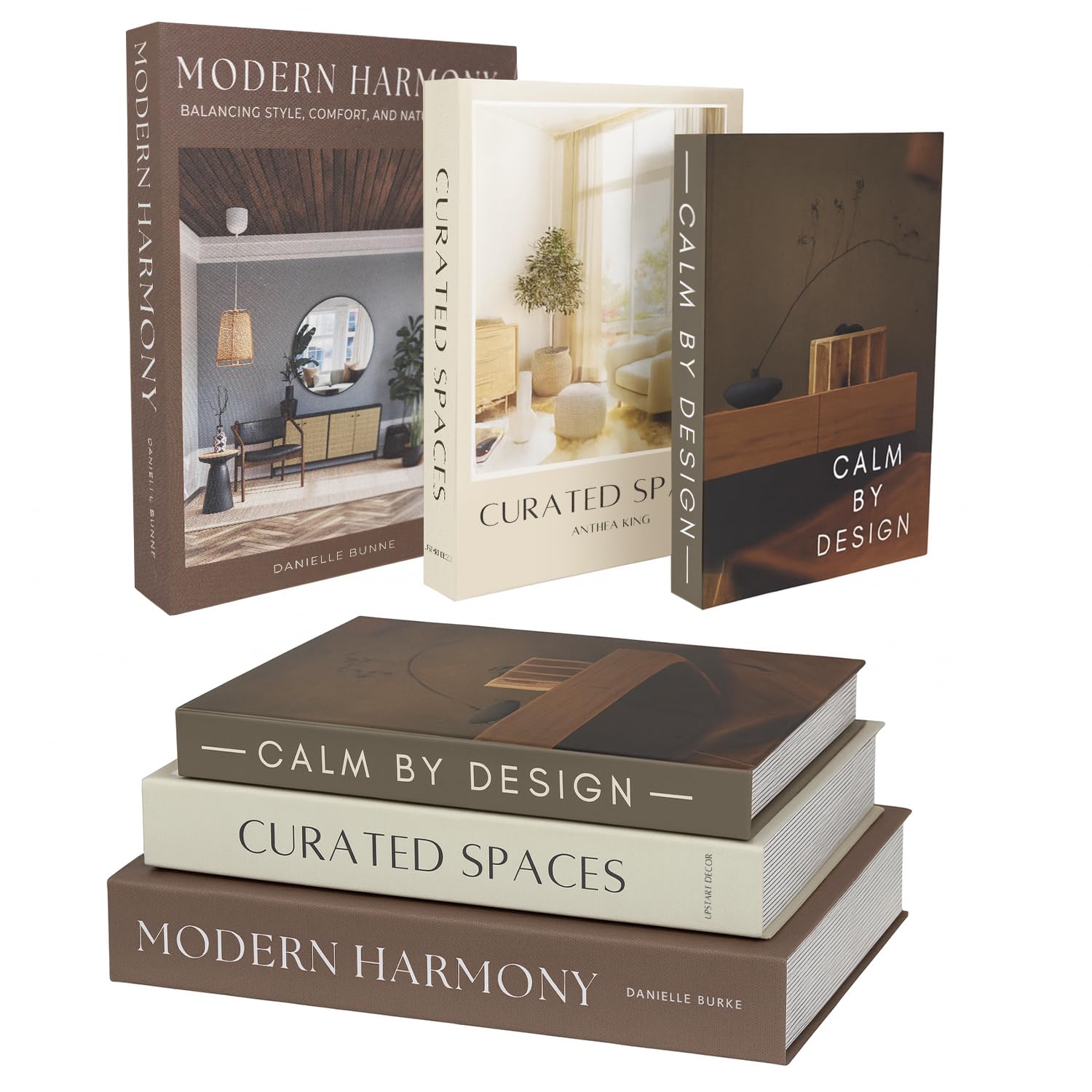 Upstart Decor livres de face montrant design brun et crème bénéfice esthétique