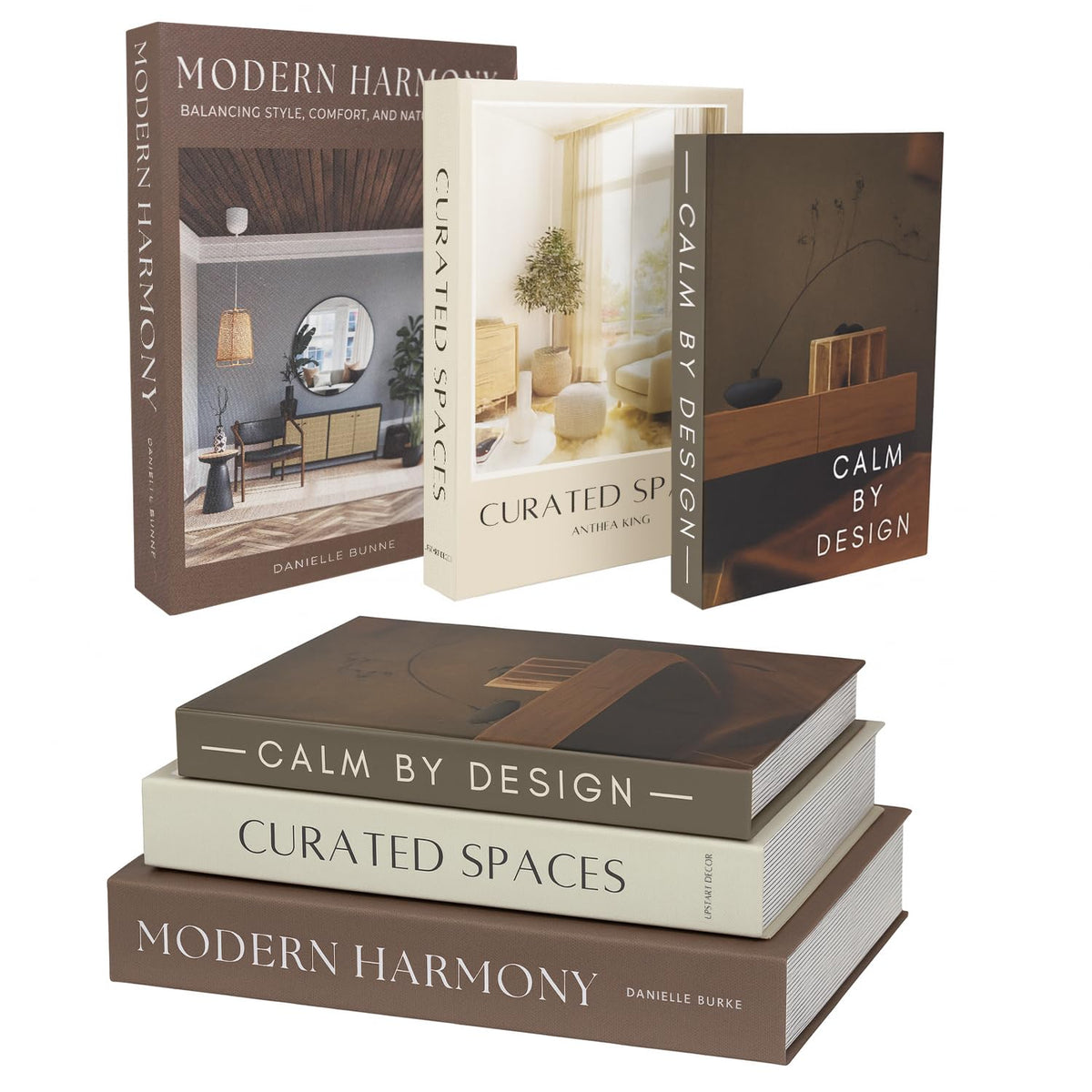 Upstart Decor livres de face montrant design brun et crème bénéfice esthétique