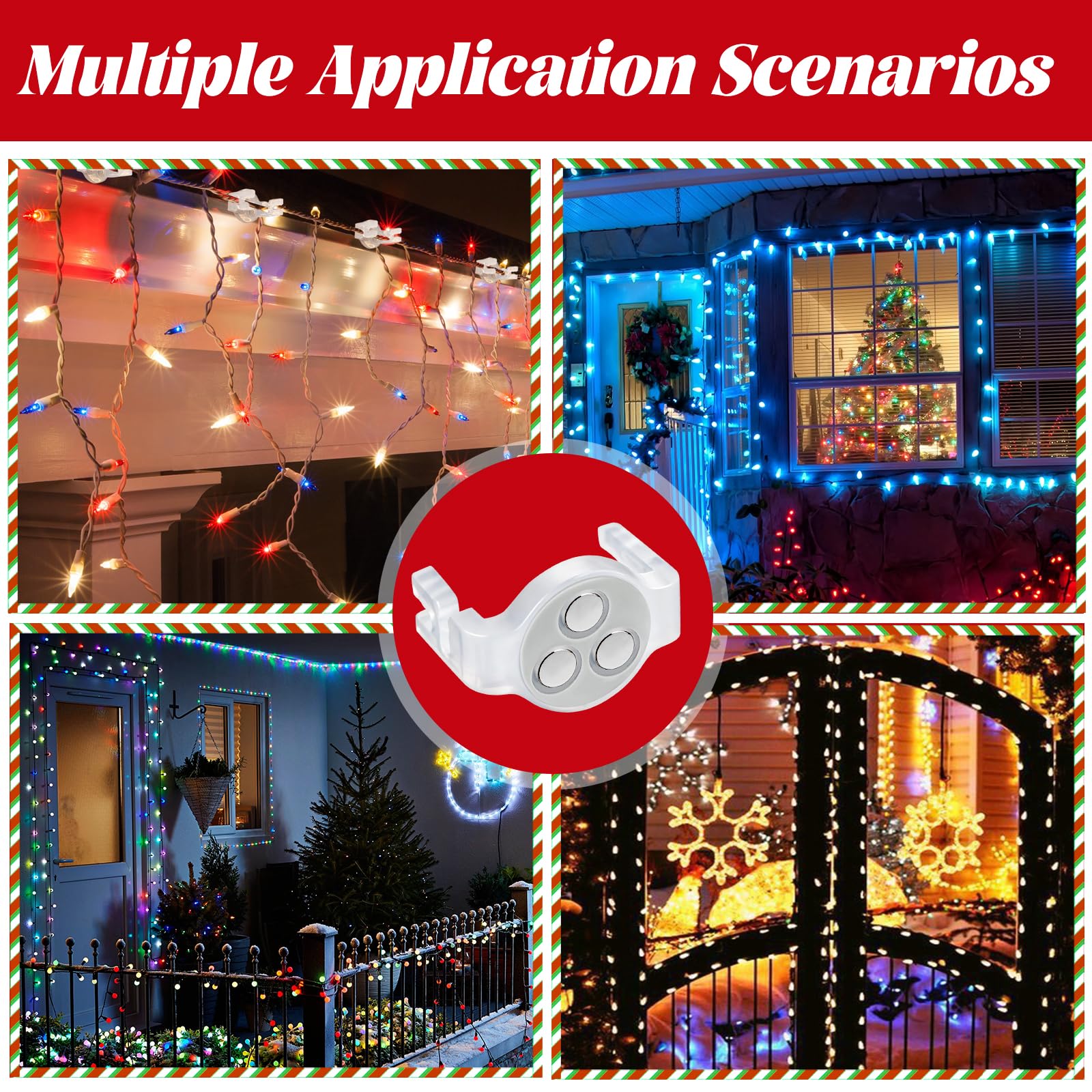 UQM clips installés sur une façade décorée apportant luminosité festive