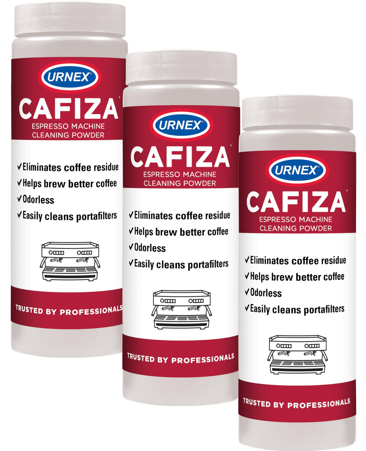 Urnex Cafiza emballage avant montrant format 566 g et usage professionnel