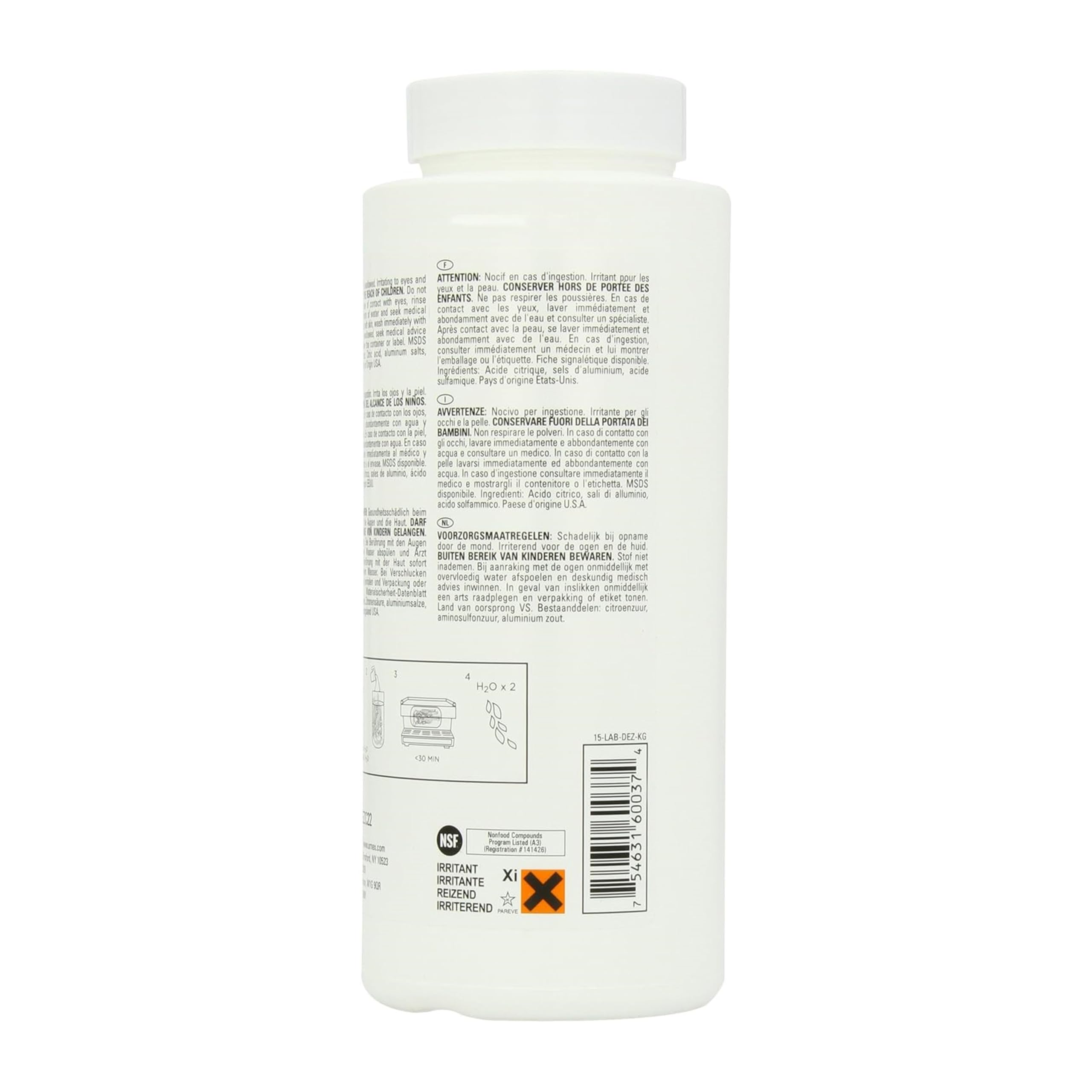 Urnex Dezcal poudre gros plan, texture fine pour dosage précis
