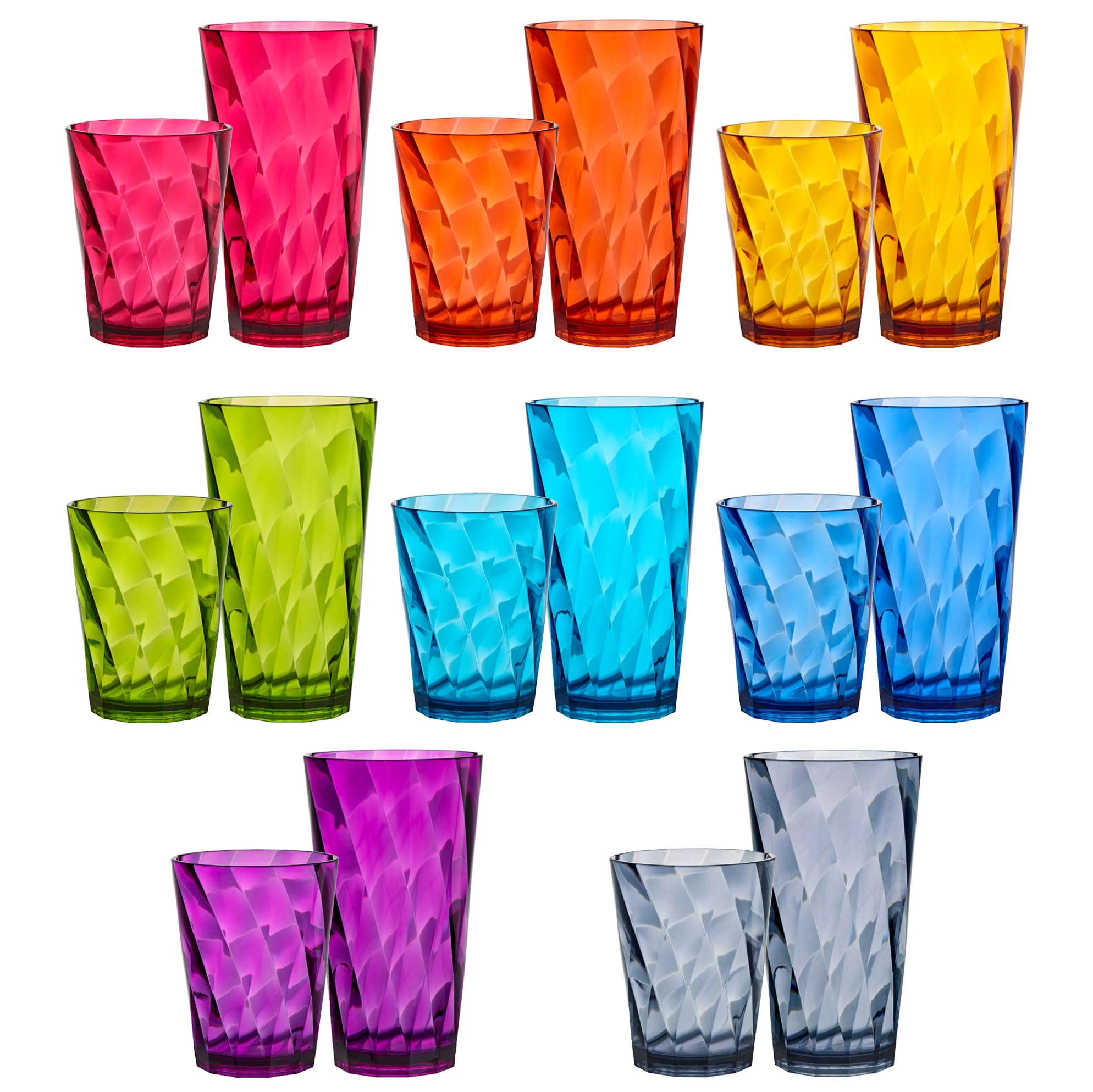 US Acrylic - vue avant du pack de 16 verres réutilisables apportant polyvalence