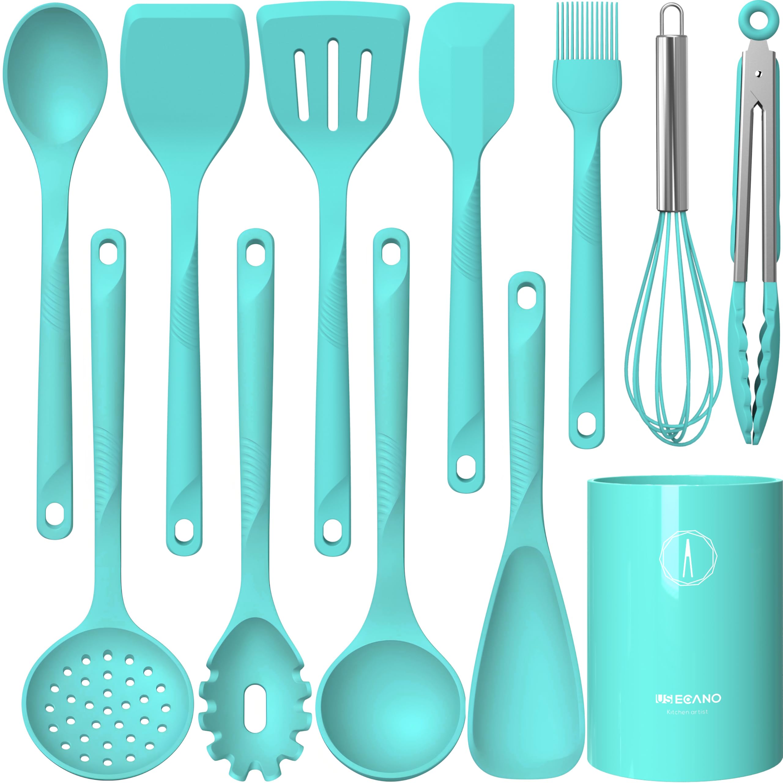 USECANO face avant du coffret teal montrant tous les ustensiles et bénéfice organisation