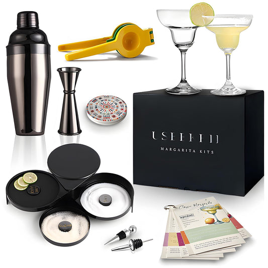 USEEKRIL kit margarita complet montrant tous les accessoires pour préparer facilement des cocktails