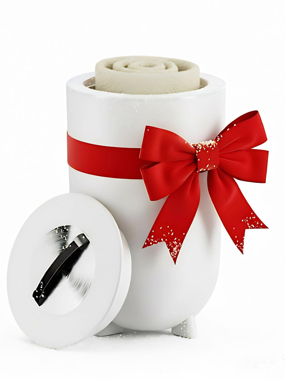 Uthfy vue avant du chauffe-serviettes blanc montrant forme seau et design élégant pour confort